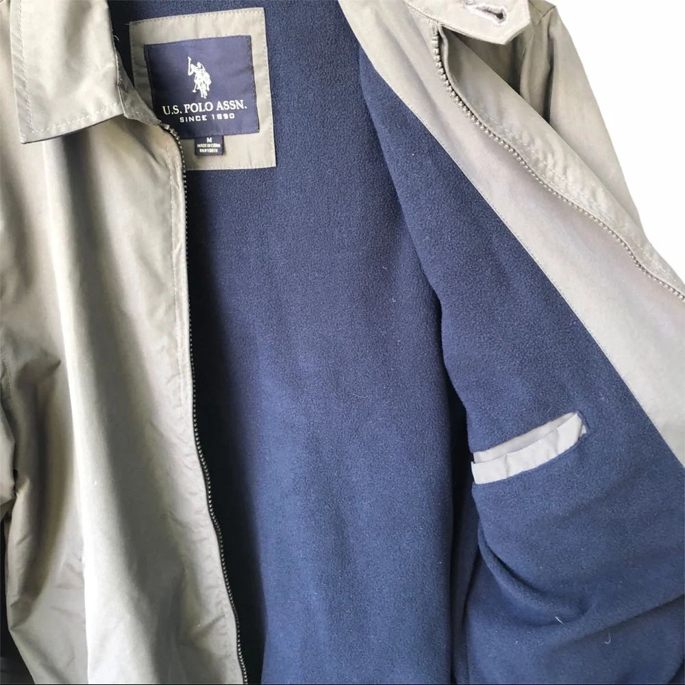 US Polo Assn Men’s Fleece Lined Bomber Jacket Size M Casual Preppy Logo Taupe